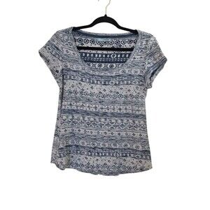 Maurices Medium Tee T Shirt Slub Knit Short Sleeve Aztec Navy White Size Medium